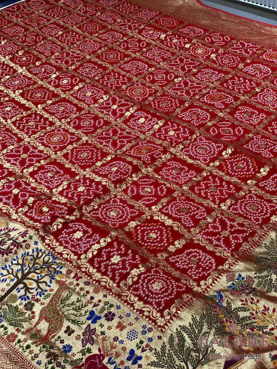 Red Rai Bandhej in Pure Georgette Bandhej (CO06)