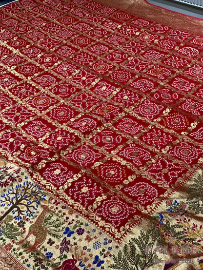 Red Rai Bandhej in Pure Georgette Bandhej (CO06)