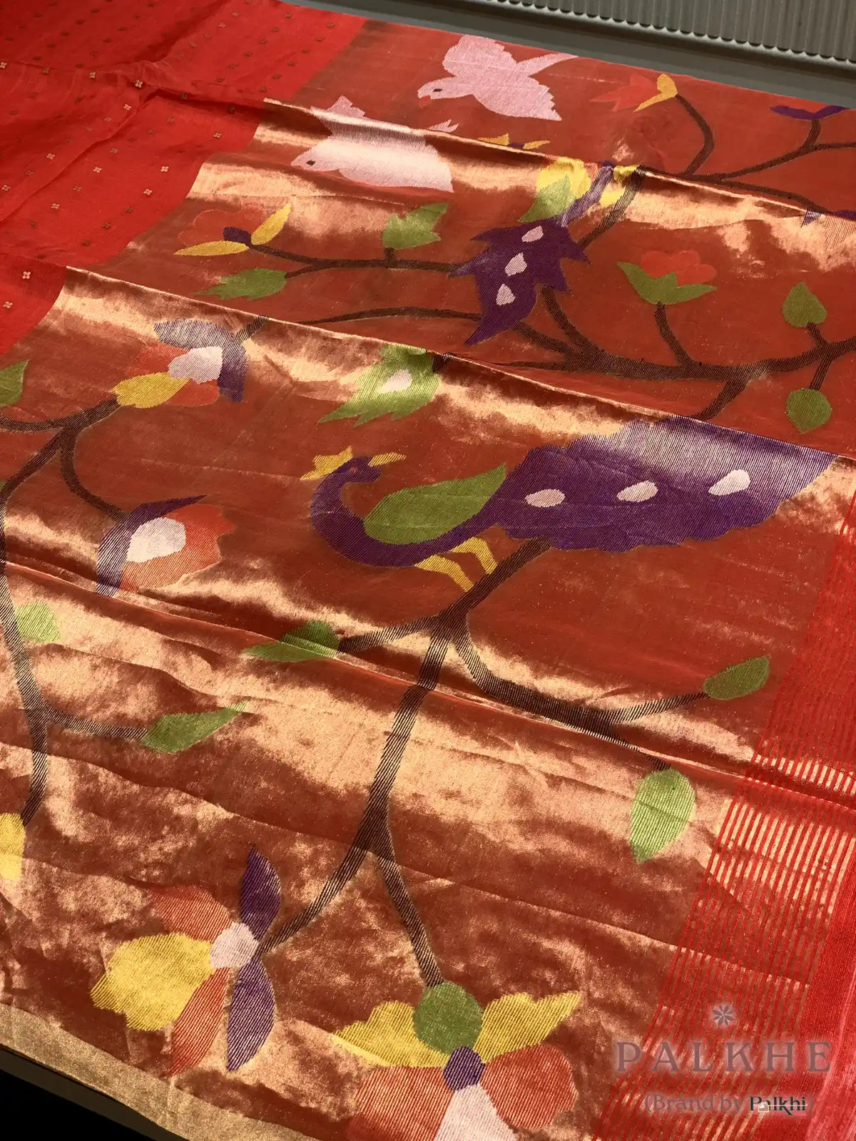 Red Paithani in Pure Tissue (CM33)