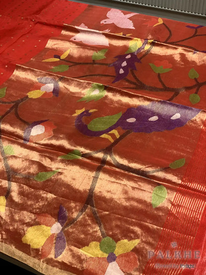 Red Paithani in Pure Tissue (CM33)