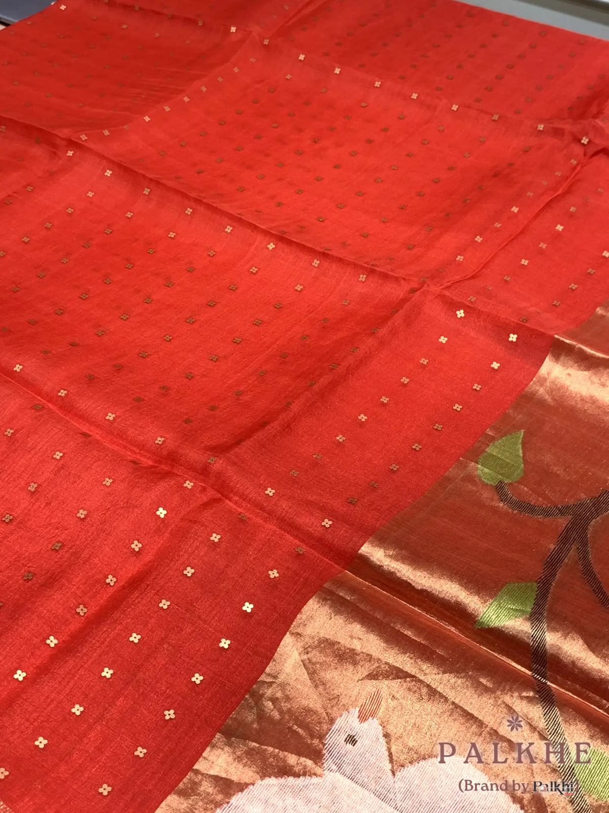 Red Paithani in Pure Tissue (CM33)