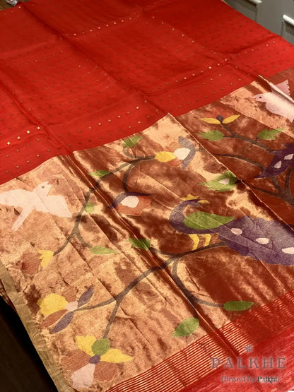 Red Paithani in Pure Tissue (CM33)