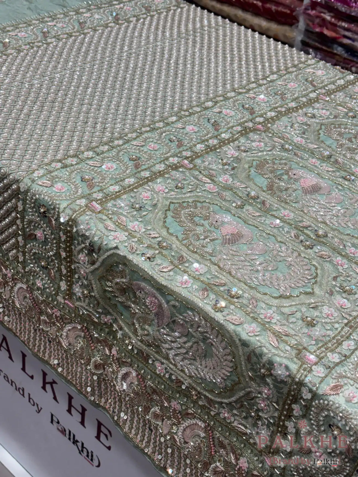 Ice Blue Bird & Floral Motif Kanjivaram x Hand Embroidery (BW31)