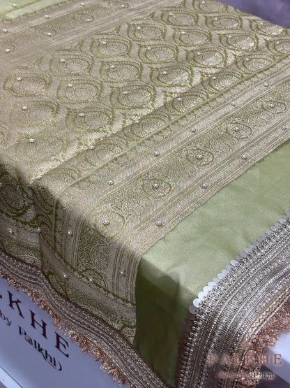 Sage Green Polka Dots Tissue x Hand Embroidery (CS15)