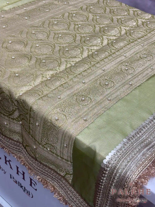 Sage Green Polka Dots Tissue x Hand Embroidery (CS15)