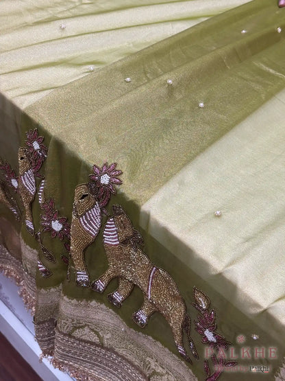 Sage Green Polka Dots Tissue x Hand Embroidery (CS15)