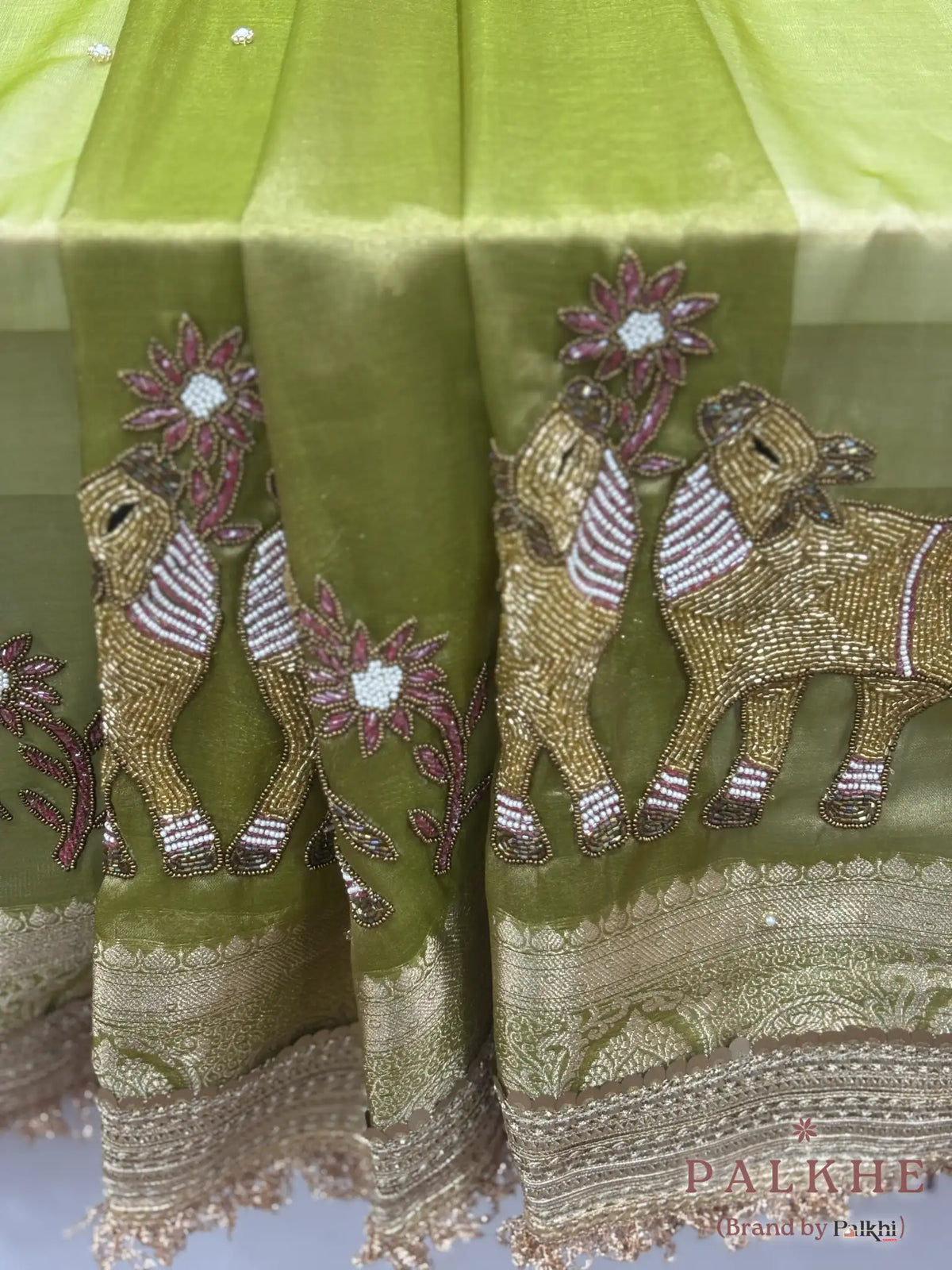 Sage Green Polka Dots Tissue x Hand Embroidery (CS15)