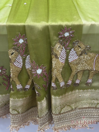 Sage Green Polka Dots Tissue x Hand Embroidery (CS15)
