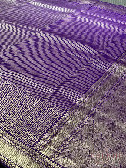 Purple Banarasi Stripped in Semi Brocade Silk (CT71)