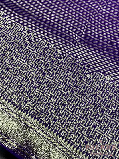 Purple Banarasi Stripped in Semi Brocade Silk (CT71)