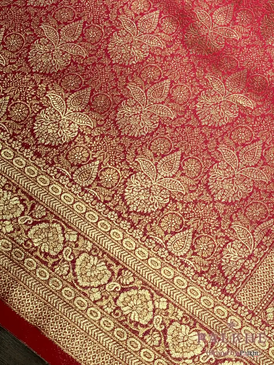 Red Banarasi Floral in Semi Brocade Silk (CT75)
