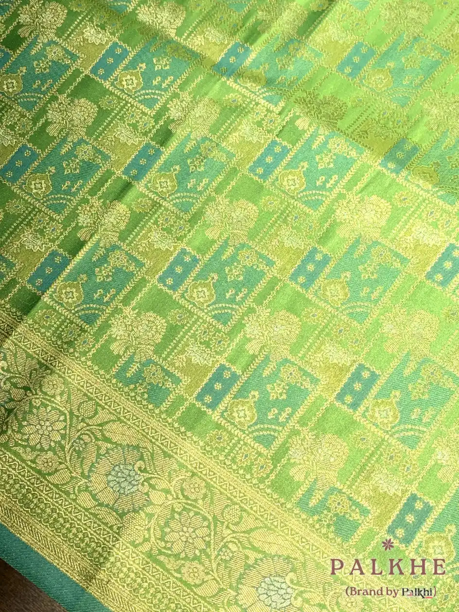 Green Banarasi Geometric in Semi Brocade Silk (CT74)
