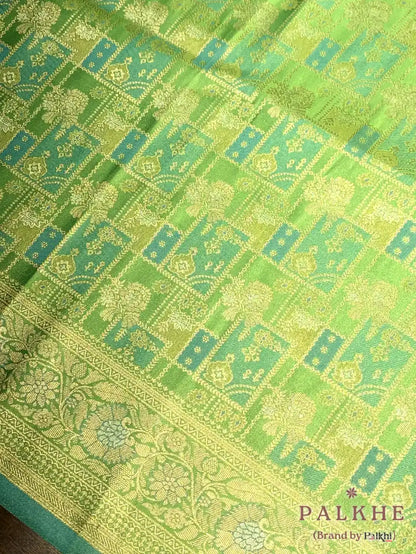 Green Banarasi Geometric in Semi Brocade Silk (CT74)
