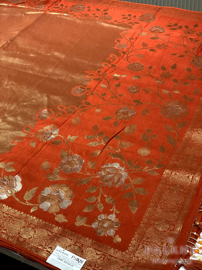Rust Banarasi Floral in Semi Silk (CT70)
