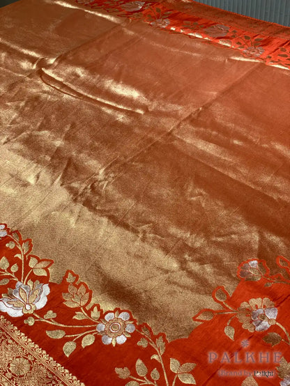 Rust Banarasi Floral in Semi Silk (CT70)