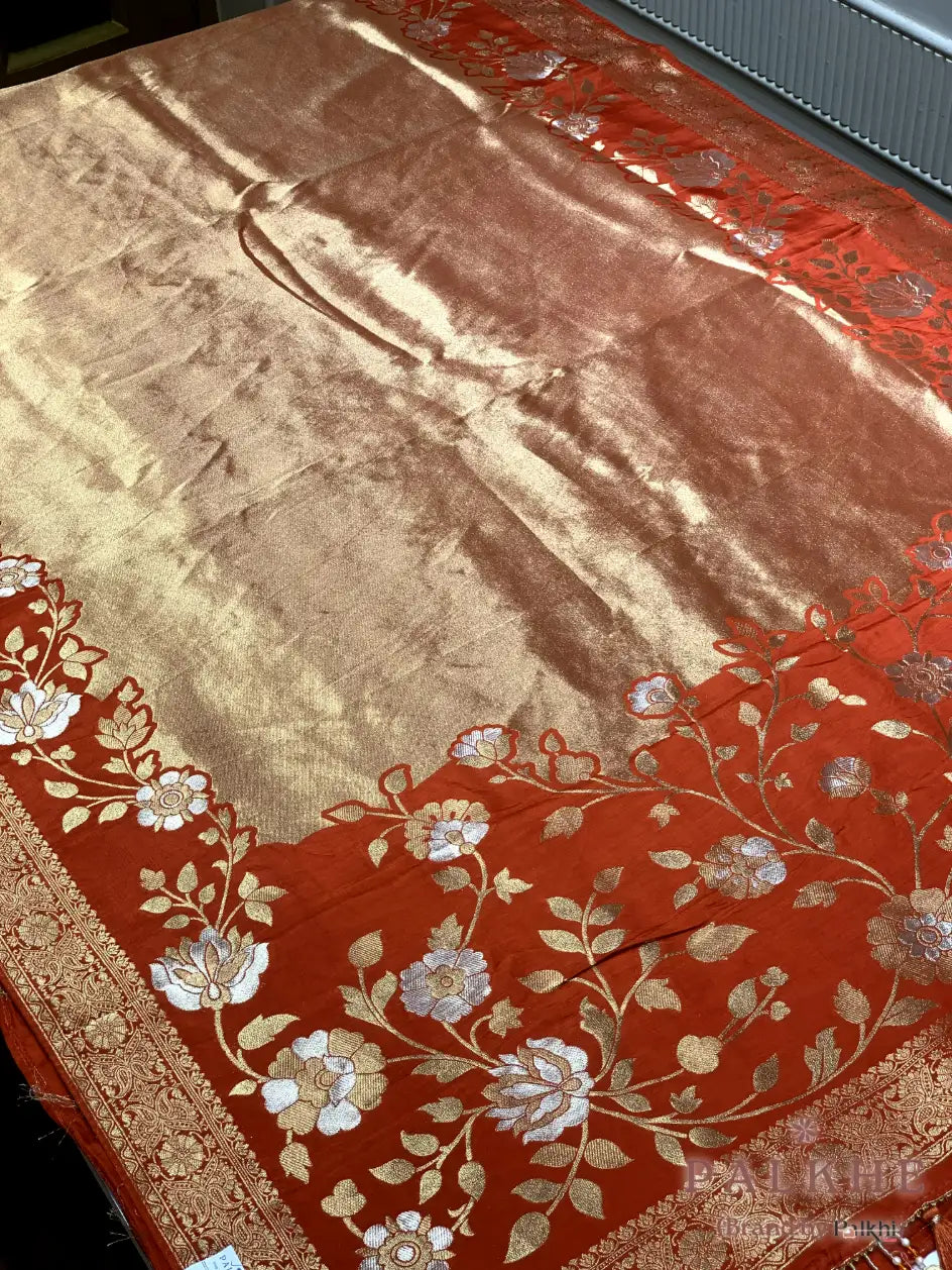 Rust Banarasi Floral in Semi Silk (CT70)