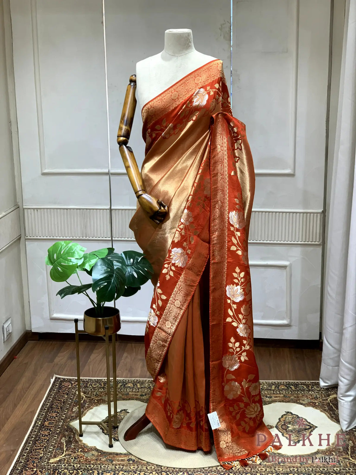 Rust Banarasi Floral in Semi Silk (CT70)