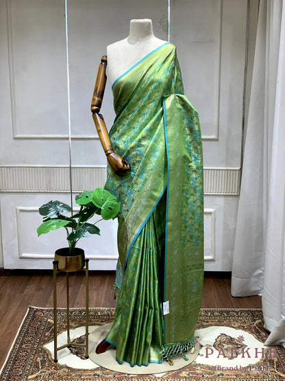 Green Banarasi Geometric in Semi Brocade Silk (CT74)