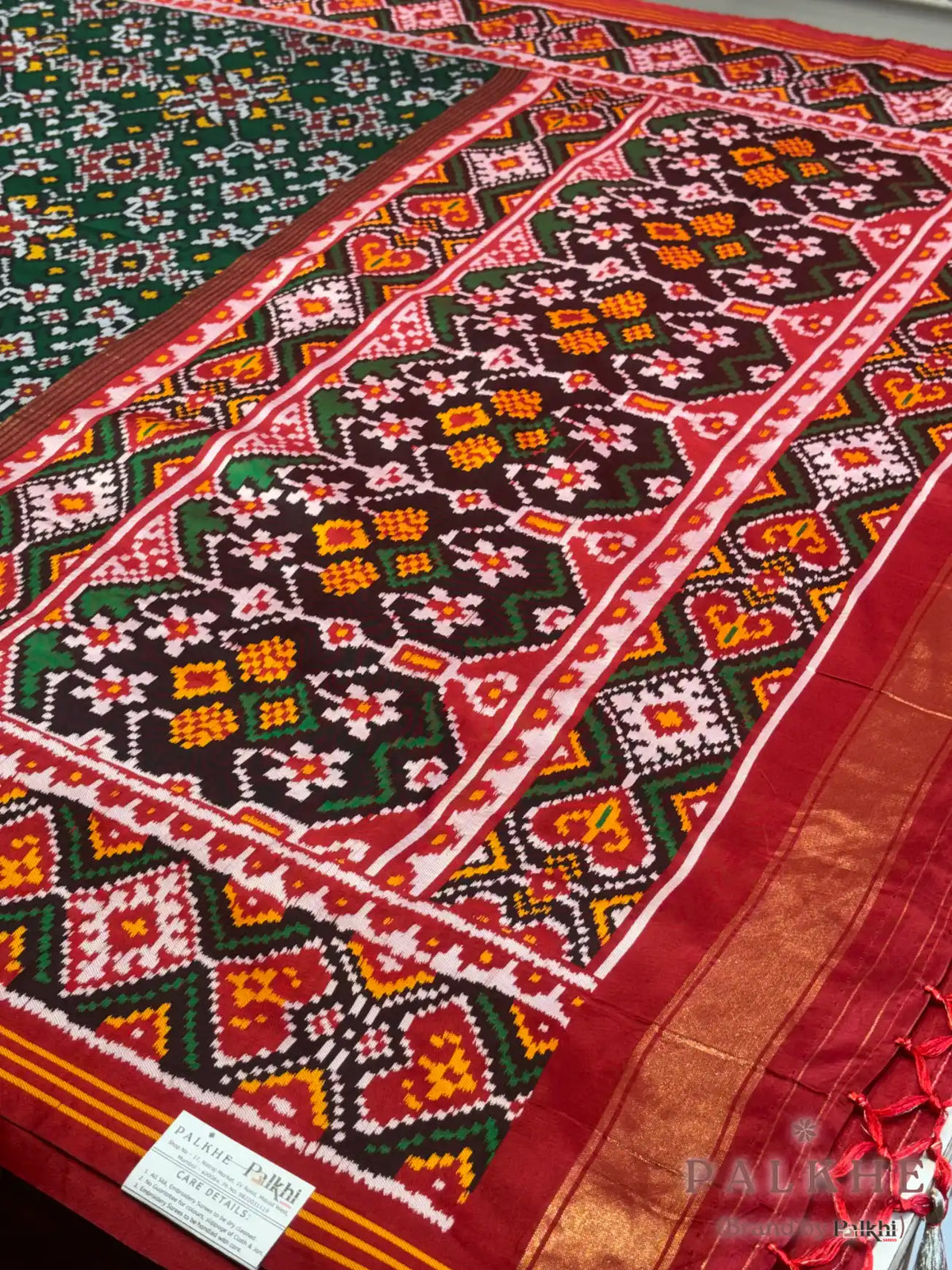 Bottle Green Patola Navratana in Semi Silk (AO74)