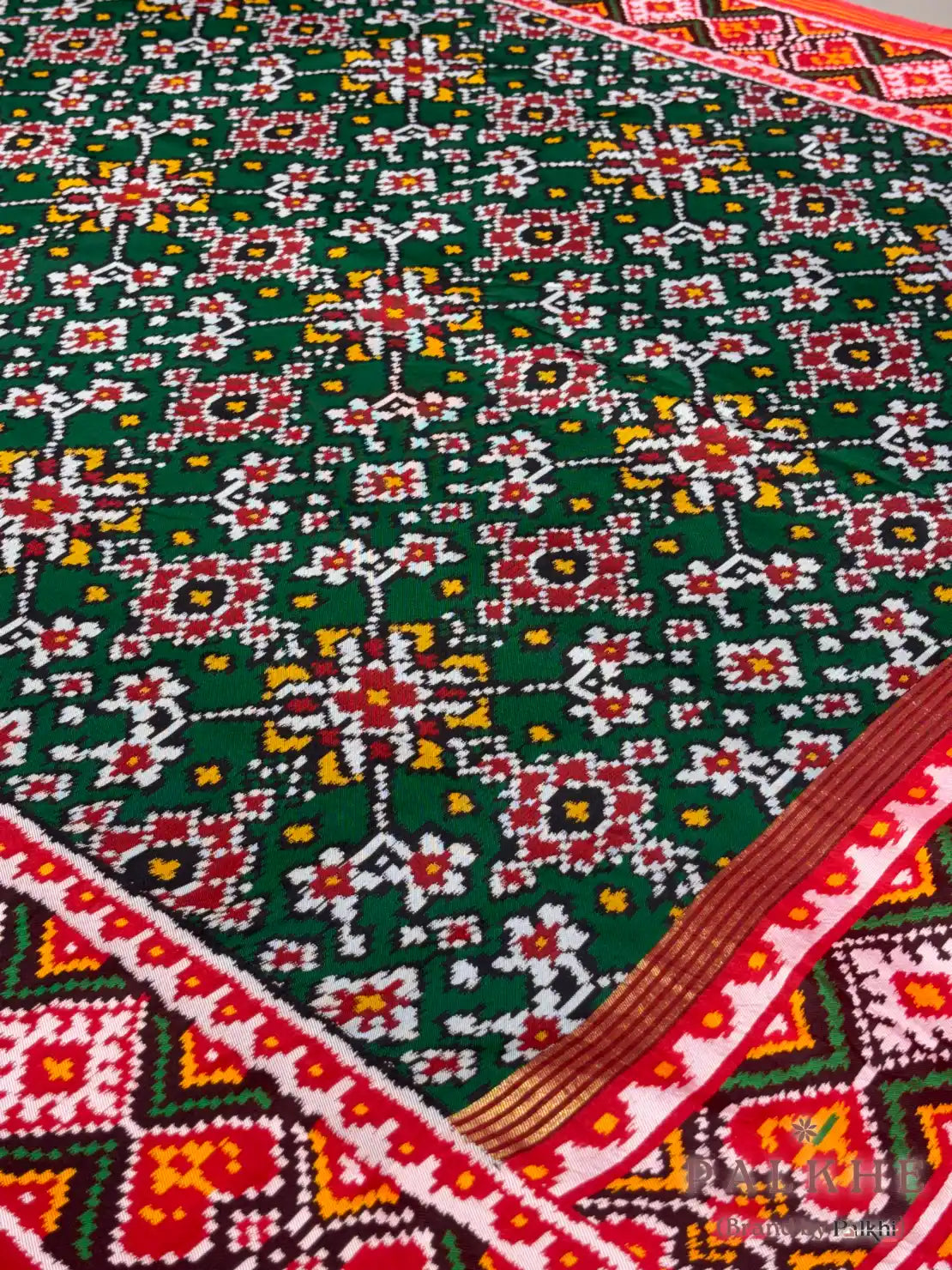 Bottle Green Patola Navratana in Semi Silk (AO74)