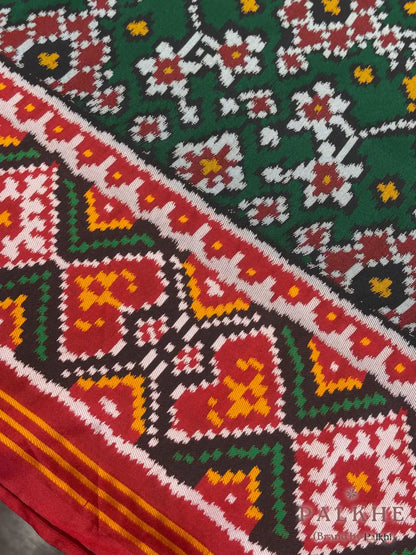 Bottle Green Patola Navratana in Semi Silk (AO74)