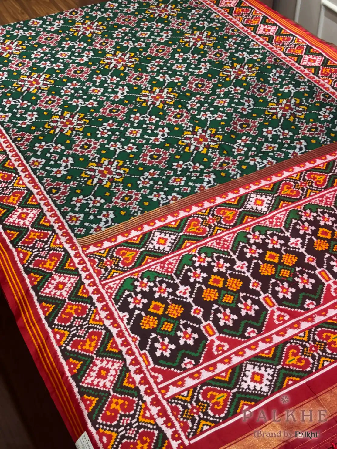 Bottle Green Patola Navratana in Semi Silk (AO74)