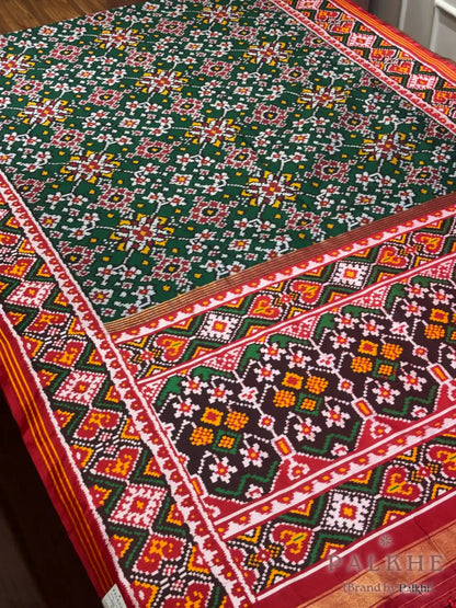 Bottle Green Patola Navratana in Semi Silk (AO74)