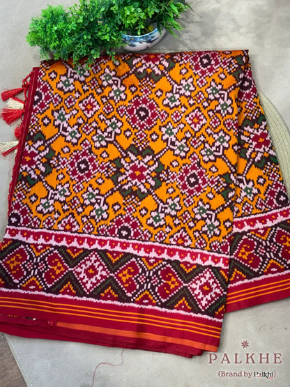 Red & Yellow Patola Navratana in Semi Silk (AO74)