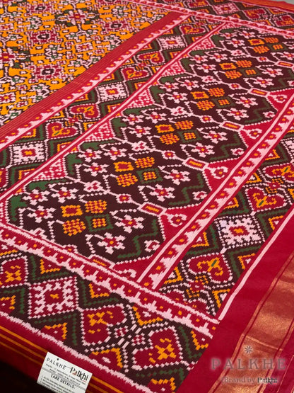 Red & Yellow Patola Navratana in Semi Silk (AO74)