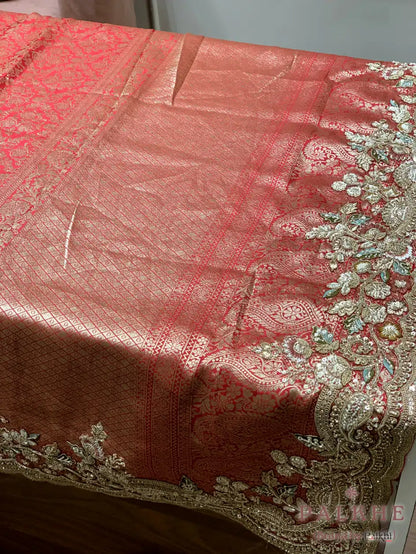 Red Floral Jaal Tissue x Hand Embroidery (CU59)