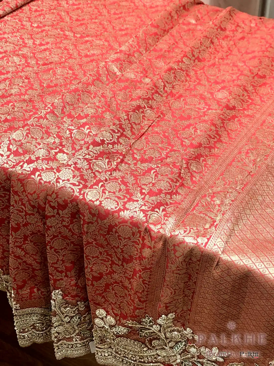 Red Floral Jaal Tissue x Hand Embroidery (CU59)
