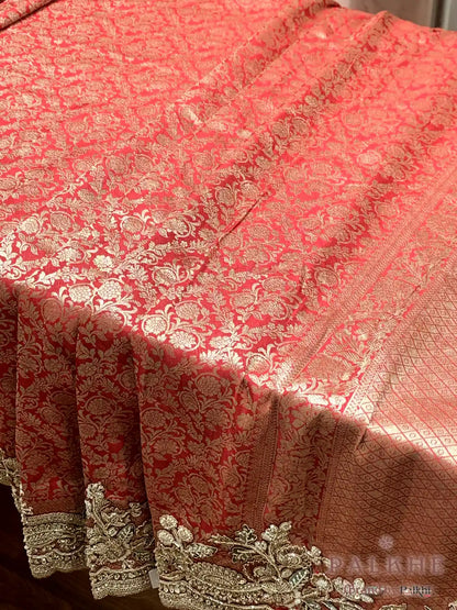 Red Floral Jaal Tissue x Hand Embroidery (CU59)