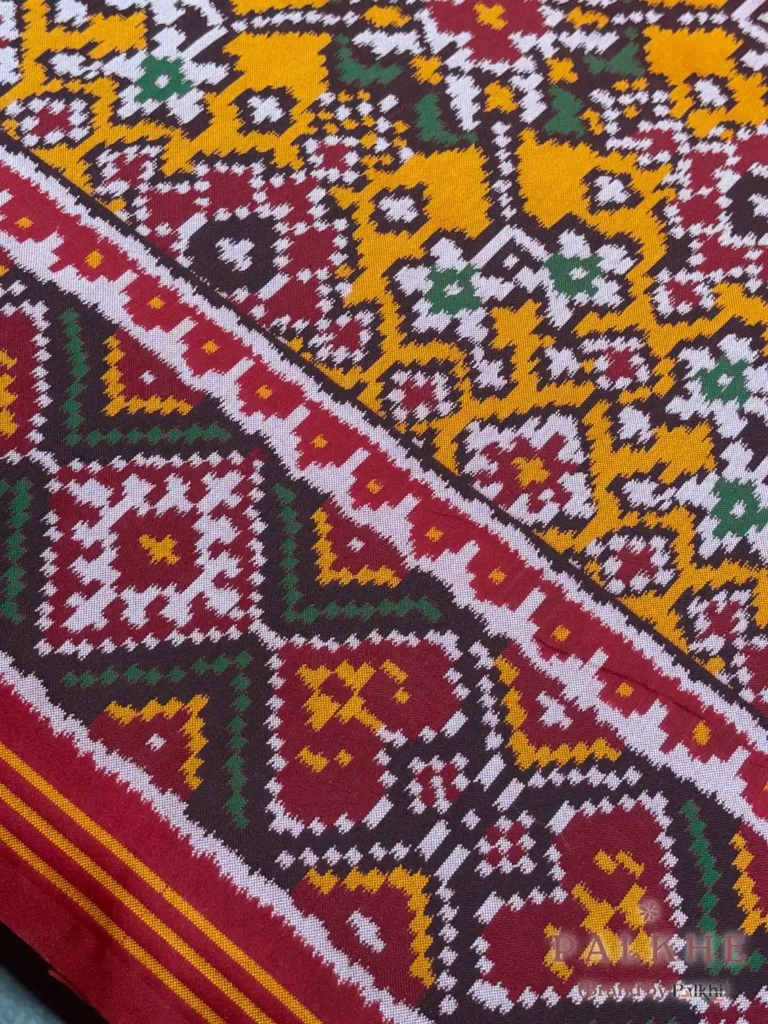 Red & Yellow Patola Navratana in Semi Silk (AO74)