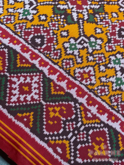 Red & Yellow Patola Navratana in Semi Silk (AO74)
