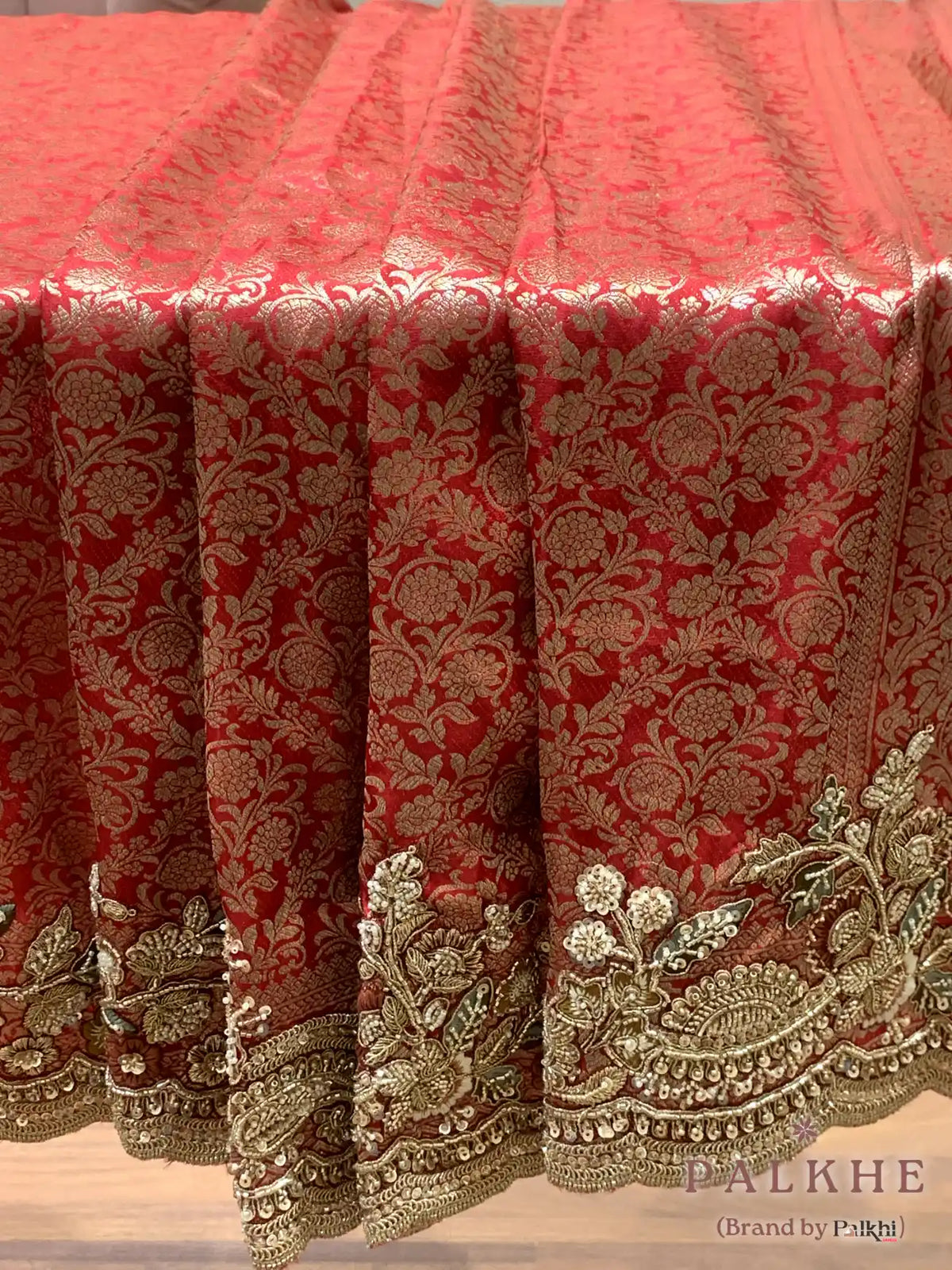 Red Floral Jaal Tissue x Hand Embroidery (CU59)