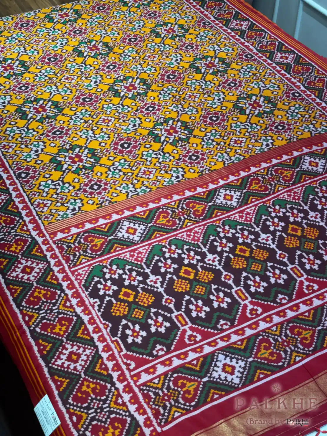 Red & Yellow Patola Navratana in Semi Silk (AO74)