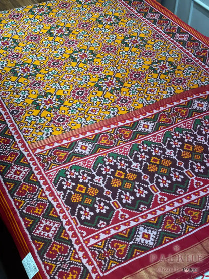 Red & Yellow Patola Navratana in Semi Silk (AO74)