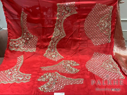 Red Floral Jaal Tissue x Hand Embroidery (CU59)