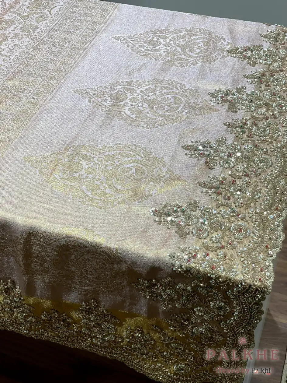Beige Floral Jaal Tissue x Hand Embroidery (CU22)