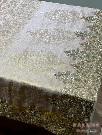 Beige Floral Jaal Tissue x Hand Embroidery (CU22)