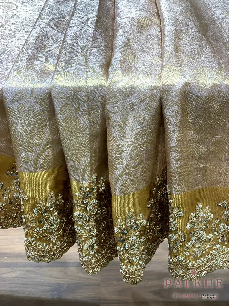 Beige Floral Jaal Tissue x Hand Embroidery (CU22)