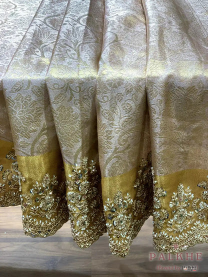 Beige Floral Jaal Tissue x Hand Embroidery (CU22)