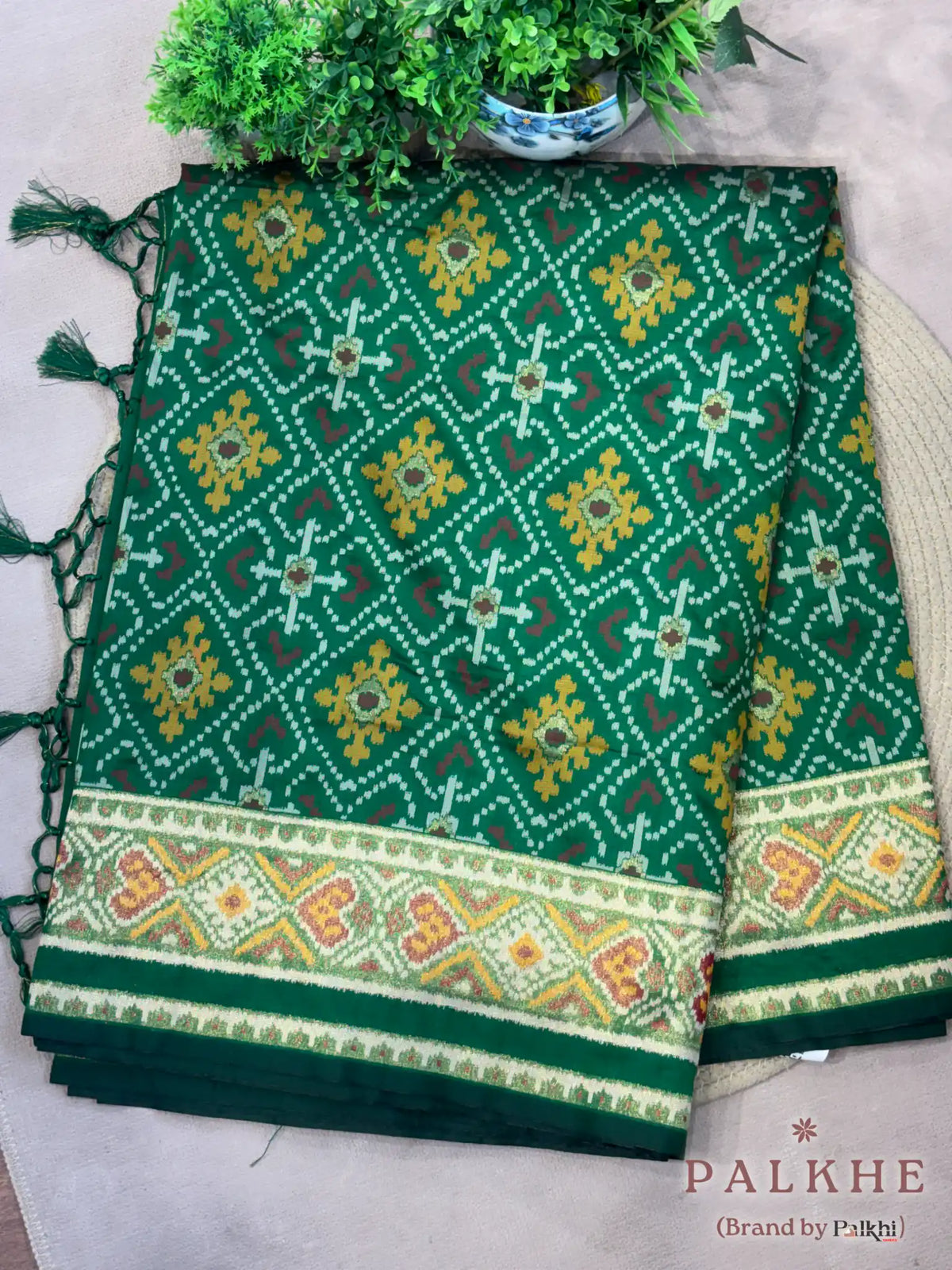 Bottle Green Patola Geometric in Semi Silk (BH38)