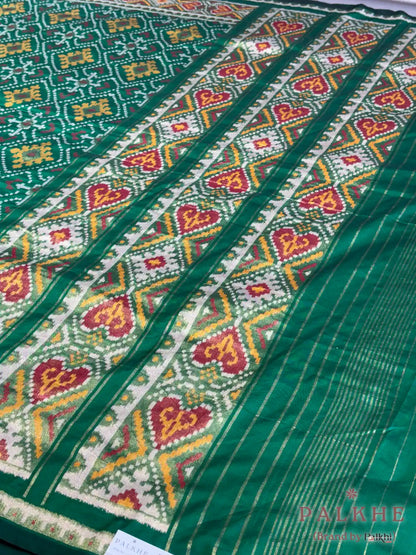 Bottle Green Patola Geometric in Semi Silk (BH38)