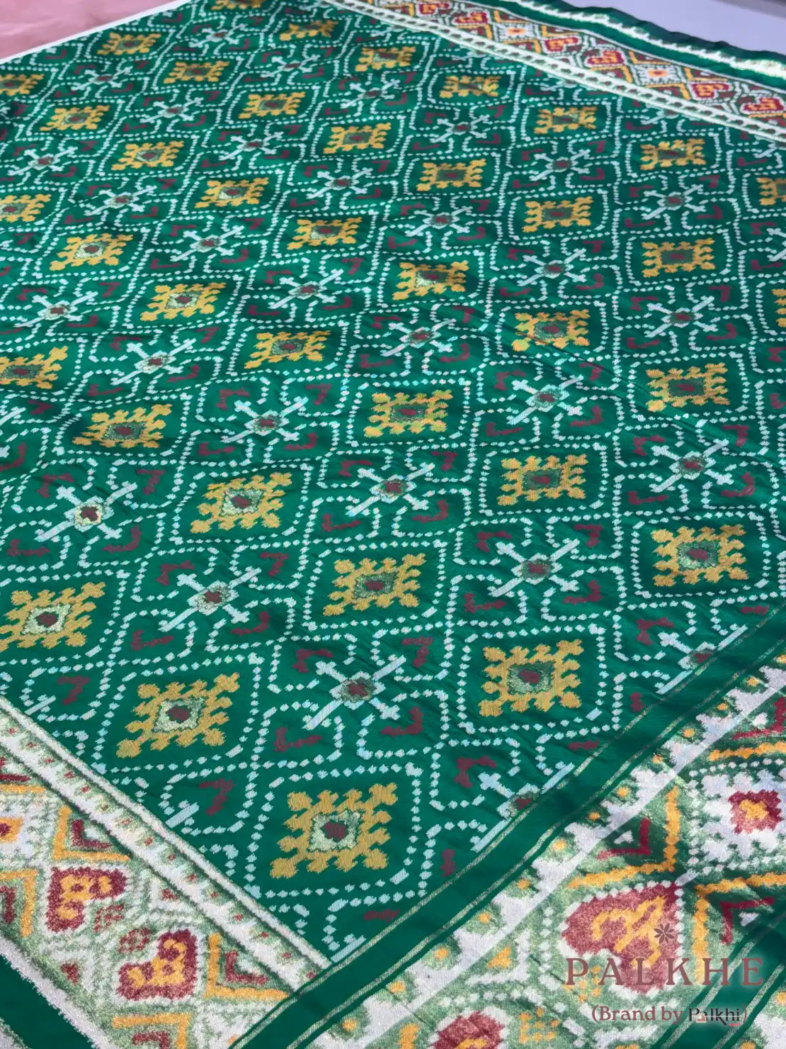Bottle Green Patola Geometric in Semi Silk (BH38)