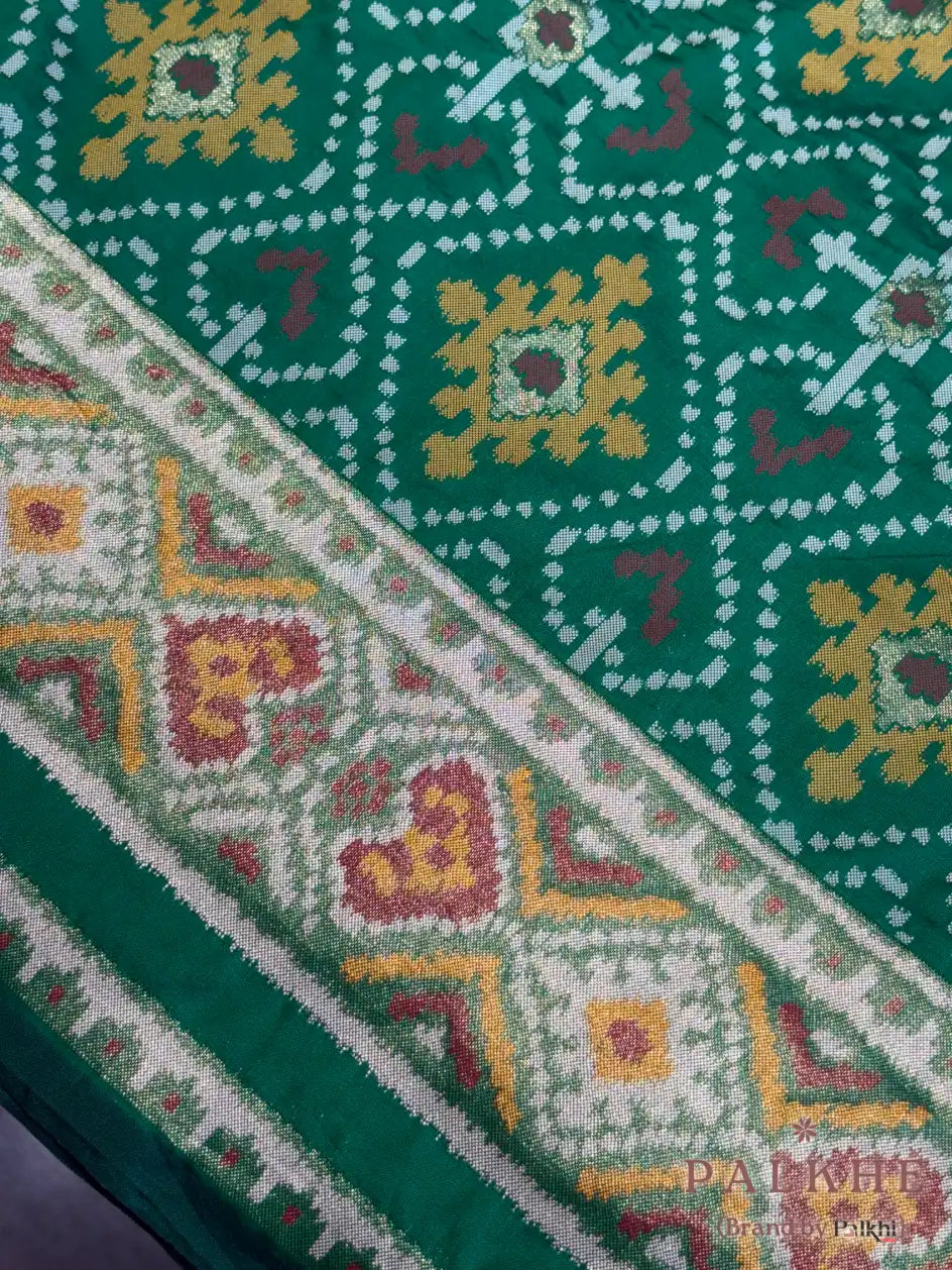 Bottle Green Patola Geometric in Semi Silk (BH38)