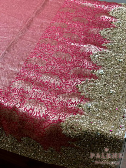 Rani Pink Banarasi x Hand Embroidery  (CU58)
