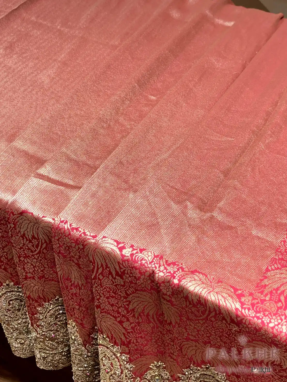 Rani Pink Banarasi x Hand Embroidery  (CU58)