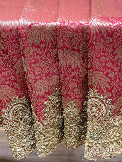 Rani Pink Banarasi x Hand Embroidery  (CU58)