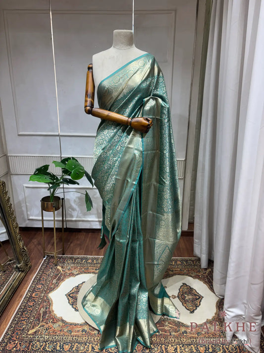 Rama Green Kanjivaram Floral Jaal in Pure Silk (CO20)
